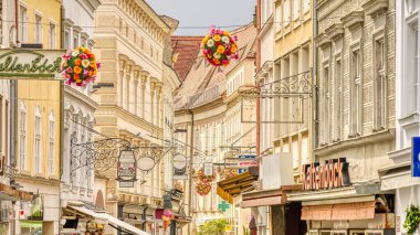 Krems and der Donau, Austria - April 2022 : Historical center in cloudy weather       