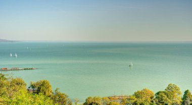 Tihany, Hungary - October 2021 : Picturesque village on Lake Balaton in sunny weather