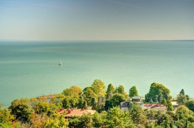 Tihany, Hungary - October 2021 : Picturesque village on Lake Balaton in sunny weather