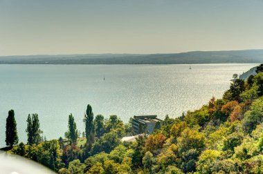 Tihany, Hungary - October 2021 : Picturesque village on Lake Balaton in sunny weather