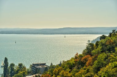 Tihany, Hungary - October 2021 : Picturesque village on Lake Balaton in sunny weather