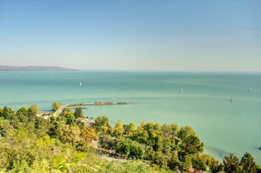 Tihany, Hungary - October 2021 : Picturesque village on Lake Balaton in sunny weather