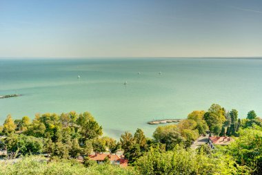 Tihany, Hungary - October 2021 : Picturesque village on Lake Balaton in sunny weather