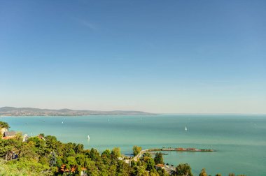 Tihany, Hungary - October 2021 : Picturesque village on Lake Balaton in sunny weather