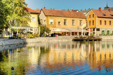 Tihany, Hungary - October 2021 : Picturesque village on Lake Balaton in sunny weather