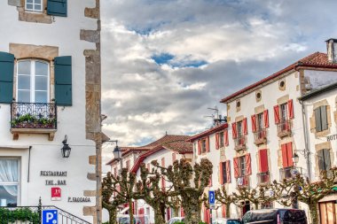 Espelette, France - December 2020: Picturesque village in sunny weather