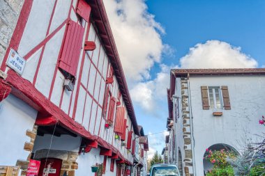 Espelette, France - December 2020: Picturesque village in sunny weather