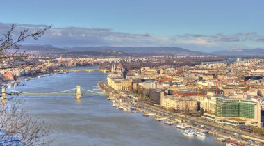 Budapest, Hungary - December 2019 : Historical center of the city and the Danube River