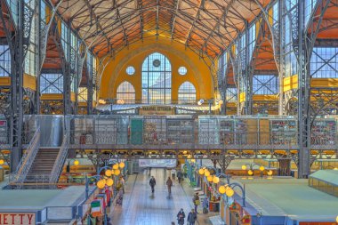 Budapest, Hungary - February 2021 : Great Market Hall in wintertime, HDR Image