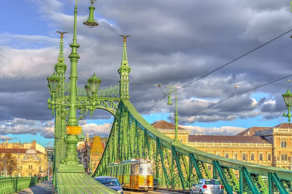 Budapest Hungary February 2021 Liberty Bridge Sunny Weather — стокове фото