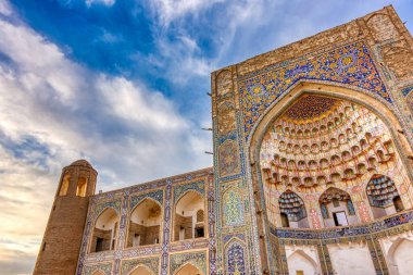 Bukhara, Uzbekistan - October 2019 : Qosh Madrasah in sunny weather