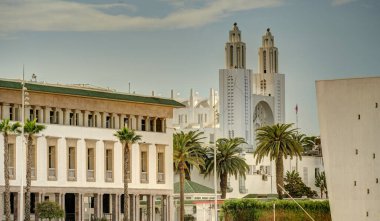 Casablanca, Morocco - November 2021 : Arab League Park and Cathedral in cloudy weather, HDR Image