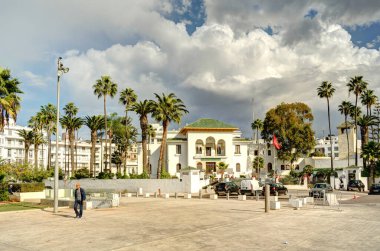 Casablanca, Morocco - November 2021 : Arab League Park and Cathedral in cloudy weather, HDR Image