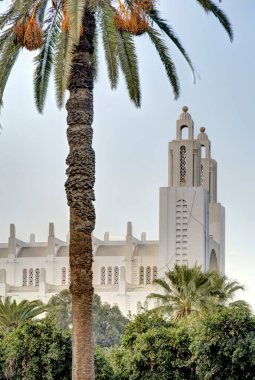 Casablanca, Morocco - November 2021 : Arab League Park and Cathedral in cloudy weather, HDR Image