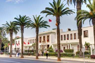 Casablanca, Morocco - November 2021 : Arab League Park and Cathedral in cloudy weather, HDR Image