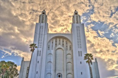 Casablanca, Morocco - November 2021 : Arab League Park and Cathedral in cloudy weather, HDR Image