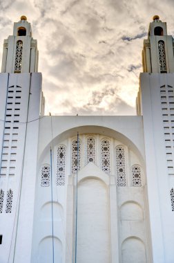 Casablanca, Morocco - November 2021 : Arab League Park and Cathedral in cloudy weather, HDR Image