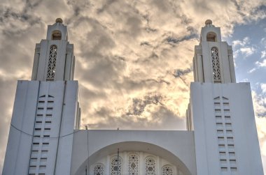 Casablanca, Morocco - November 2021 : Arab League Park and Cathedral in cloudy weather, HDR Image