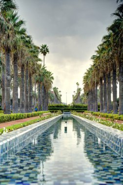 Casablanca, Morocco - November 2021 : Arab League Park and Cathedral in cloudy weather, HDR Image