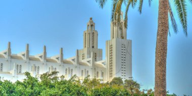 Casablanca, Morocco - November 2021 : Arab League Park and Cathedral in cloudy weather, HDR Image