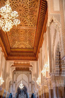 Casablanca, Morocco - November 2021 : Habous Medina, Hassan II Mosque, Historical center, HDR 