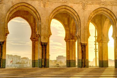 Casablanca, Morocco - November 2021 : Habous Medina, Hassan II Mosque, Historical center, HDR 