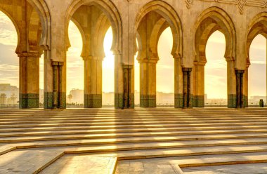 Casablanca, Morocco - November 2021 : Habous Medina, Hassan II Mosque, Historical center, HDR 