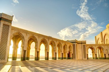 Casablanca, Morocco - November 2021 : Habous Medina, Hassan II Mosque, Historical center, HDR 