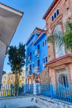 Chefchaouen, Morocco - January 2020 : Historical center of the Blue City in sunny weather