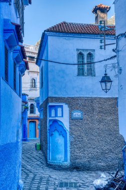 Chefchaouen, Morocco - January 2020 : Historical center of the Blue City in sunny weather