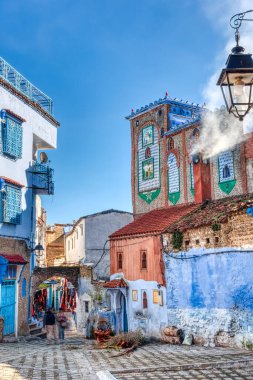 Chefchaouen, Morocco - January 2020 : Historical center of the Blue City in sunny weather