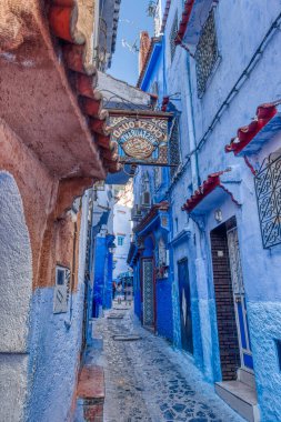 Chefchaouen, Morocco - January 2020 : Historical center of the Blue City in sunny weather