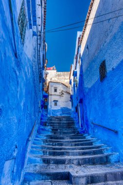 Chefchaouen, Morocco - January 2020 : Historical center of the Blue City in sunny weather
