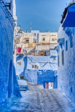 Chefchaouen, Morocco - January 2020 : Historical center of the Blue City in sunny weather