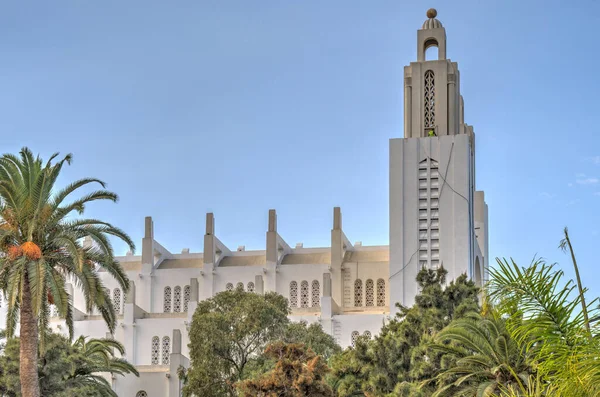 Casablanca, Morocco - November 2021 : Arab League Park and Cathedral in cloudy weather, HDR Image
