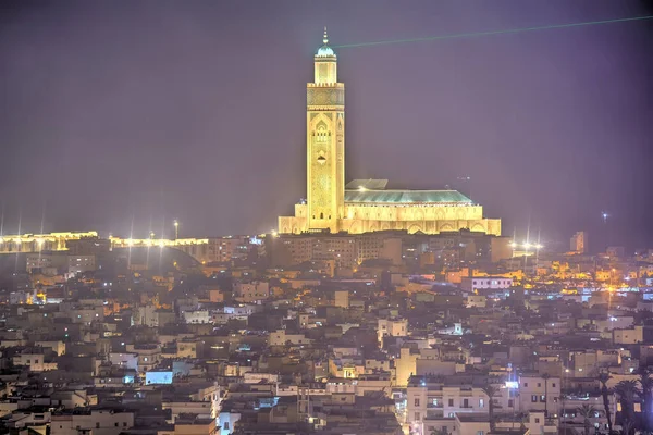 Casablanca Morocco November 2021 Hassan Mosque Historical Center Night Hdr — Stock Photo, Image