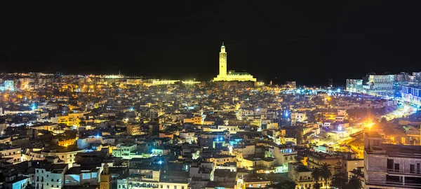 Casablanca, Morocco - November 2021 : Hassan II mosque , Historical center at night, HDR 