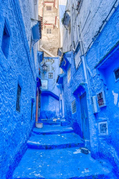 Chefchaouen, Morocco - January 2020 : Historical center of the Blue City in sunny weather