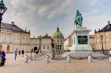 Copenhagen, Denmark - August 2019 : Amalienborg district in sunny weather, HDR Image