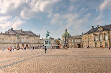 Copenhagen, Denmark - August 2019 : Amalienborg district in sunny weather, HDR Image
