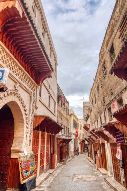 Fez, Morocco - January 2020 : Typical street in the old city or medina