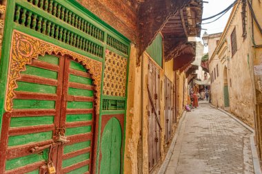 Fez, Morocco - January 2020 : Typical street in the old city or medina