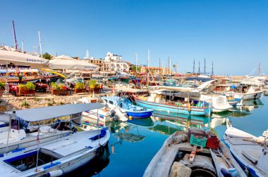 Kyrenia, Cyprus - October 2019 : Old harbour in sunny weather