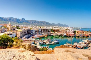 Kyrenia, Cyprus - October 2019 : Old harbour in sunny weather