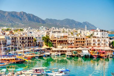 Kyrenia, Cyprus - October 2019 : Old harbour in sunny weather