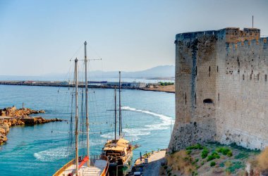 Kyrenia, Cyprus - October 2019 : Old harbour in sunny weather