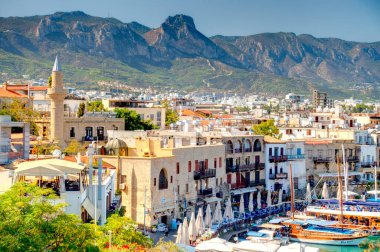 Kyrenia, Cyprus - October 2019 : Old harbour in sunny weather