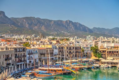 Kyrenia, Cyprus - October 2019 : Old harbour in sunny weather