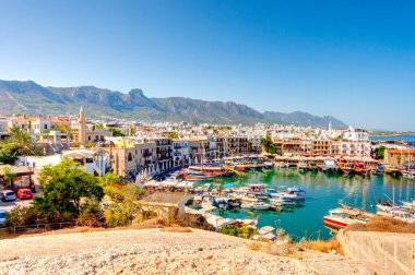 Kyrenia, Cyprus - October 2019 : Old harbour in sunny weather