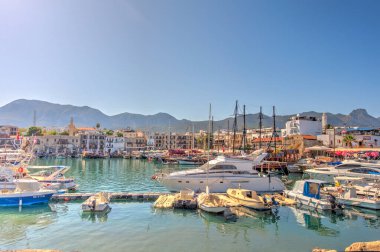 Kyrenia, Cyprus - October 2019 : Old harbour in sunny weather